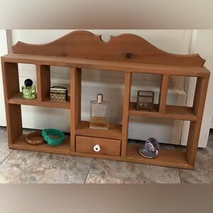 Vintage Cottagecore Solid Wood Wall Display 7 Shelves One Drawer
